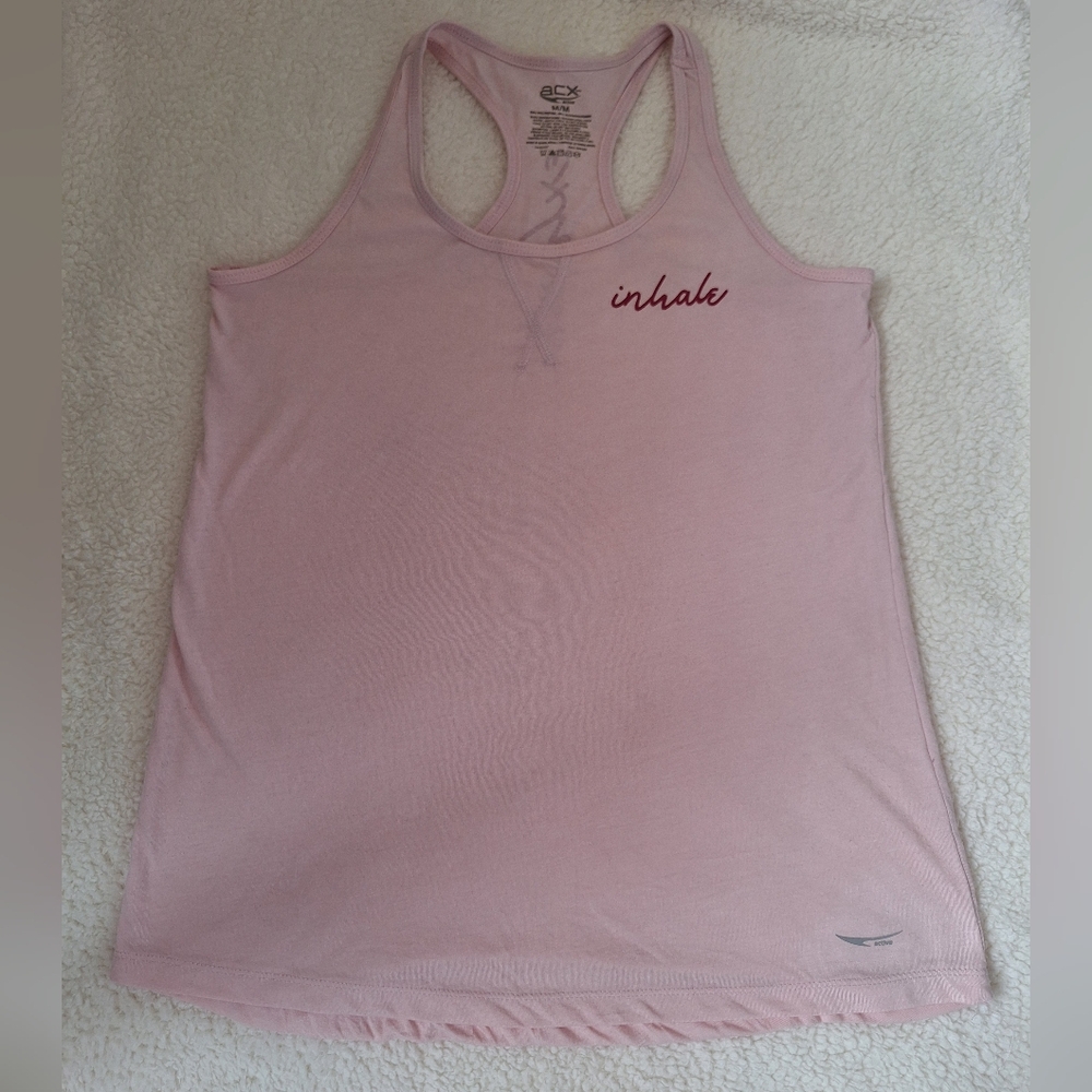3/$20 ACX Active Light Pink Racerback Tank with Inhale Exhale Script - Picture 3 of 6